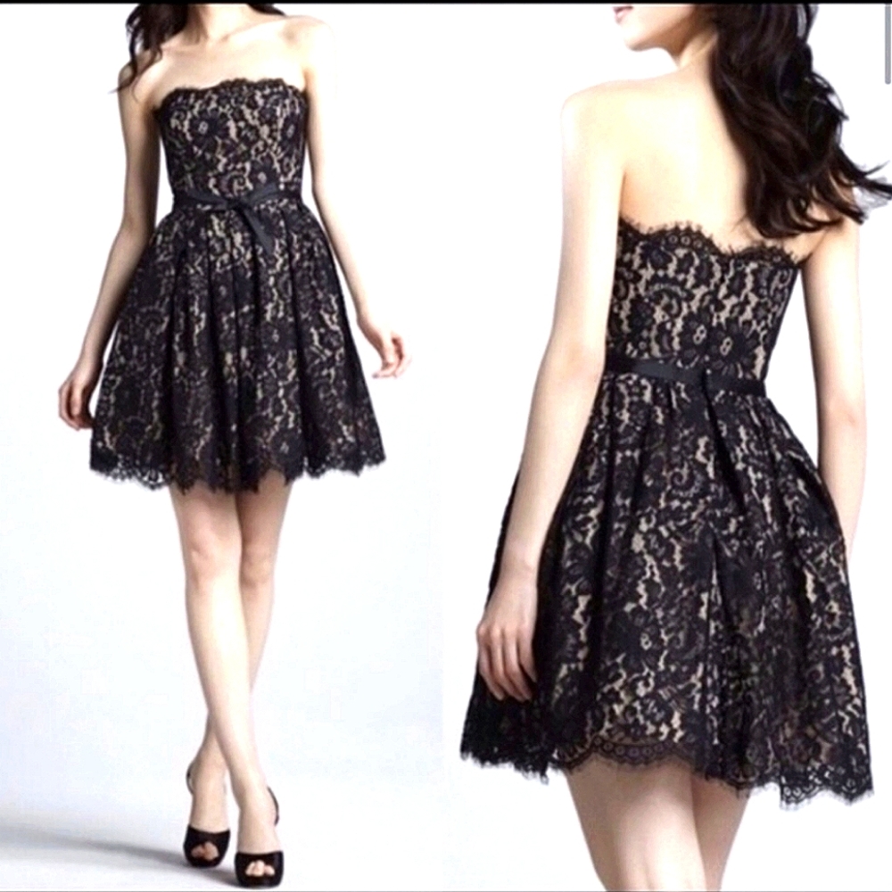 Robert Rodriguez Strapless Black Lace Cocktail Dress